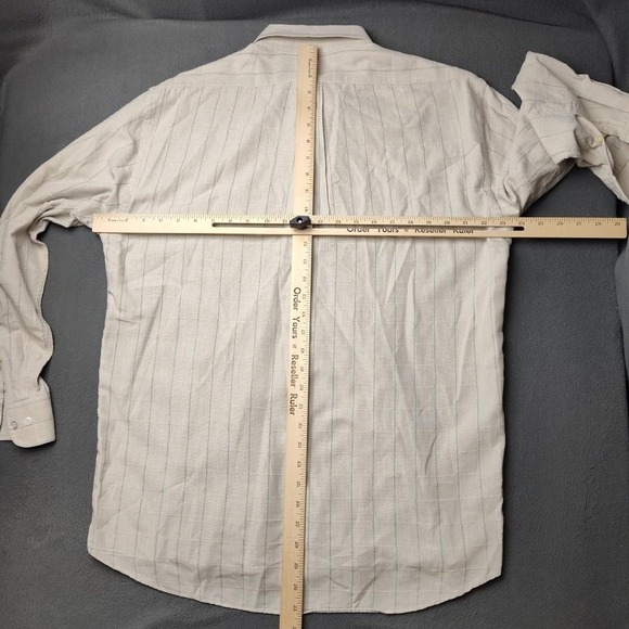 Canali Shirt Mens Large Beige Green Windowpane Button Down Linen Made in Italy - Picture 9 of 13
